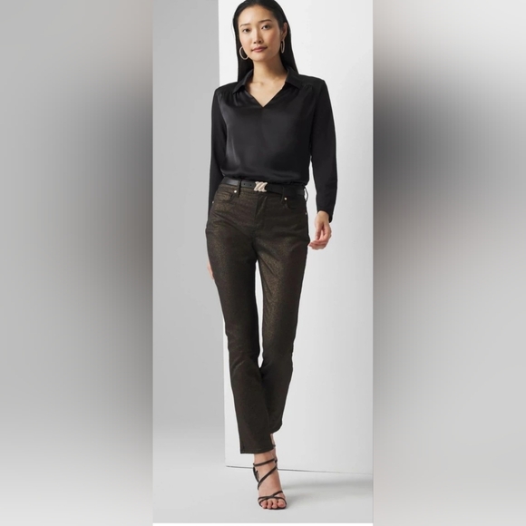 White House Black Market Gunmetal Foil Skinny Shimmer Jeans Size 0 - Picture 8 of 8